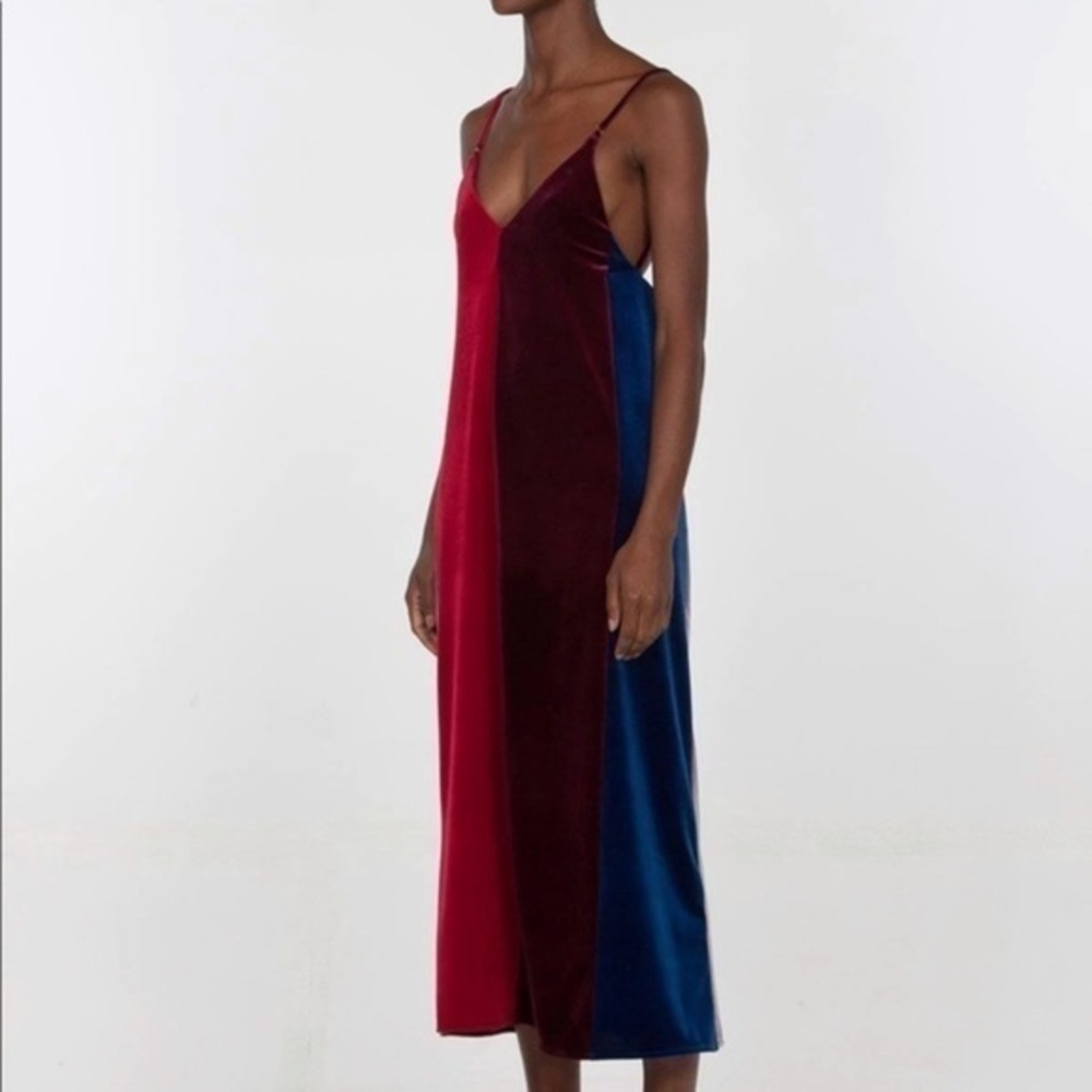 Drifter Dress Velarium Velvet Slip Color Block Strappy maxi Red Maroon Blue